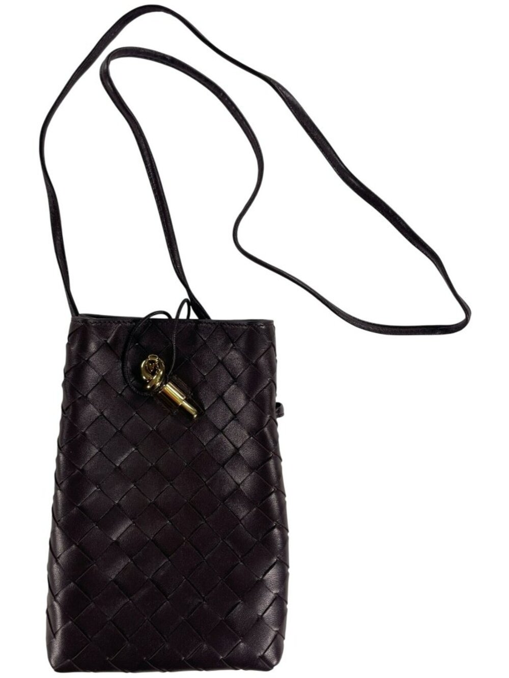 Bottega Veneta Andiamo GENUINE Intrecciato Leather Phone Pouch Gold Hardware NEW